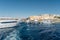 View at the sea shore with white yachts near touristic center and resort