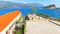 View of the sea and St. Nicholas island from the citadel.Budva.Montenegro