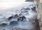 View on sea with stones at Aberystwyth in colour