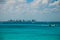 View from the sea to buildings and the hotels of Cancun. Mexico