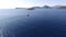 View from the sea to the island of Mamula in Montenegro and yacht near it