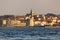 A view from the sea to the old town of Korcula, Adriatic Sea