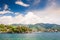 View from the sea to Rapallo, Liguria, Italy.