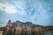 View from the sea to the rocky shore