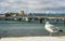 A view of a seagull and the footbridge across the River Adur at Shoreham, Sussex, UK