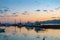 View of the seaport in harbor at day brake with fishing boats