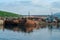 View of seaport in Severo-Kurilsk, island Paramushir , Russia