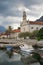 View of seaside Prcanj town and St. Nicholas Church. Montenegro