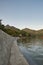 A view of the seawall along the coast. Miyajima Japan