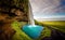 View of the Seljalandsfoss Waterfall in Iceland