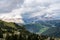 View of Sella group and Gardena pass or Grodner Joch, Dolomites, Italy