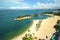 View of sentosa island beaches from Palawan beach aerial
