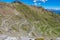 View of serpentine road of Stelvio Pass from above.