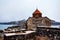 View of Sevanavank monastery at Lake Sevan, Armenia in spring