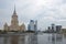View of the seventh Stalin high-rise and the Moscow river in Moscow