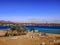 View of Sharm El Maya Bay and the beach from the sandy hill in Sharm El Sheikh Egypt. Exotic topical seascape with turquoise-