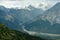 View on the Sheep Creek Trail of a river running through the valley in Kluane National Park, Yukon, Canada