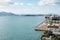 View of Shimonoseki Kanmon Straits and Karato market park in Yamaguchi, Japan