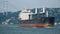 View of a ship cruising down the Bosphorus in Istanbul