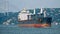 View of a ship cruising down the Bosphorus in Istanbul