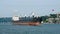 View of a ship cruising down the Bosphorus in Istanbul