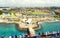 View of the ship dock near St Anna Bay from the top of a cruise ship at Willemstad, Curacao