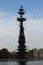 View from the ship to the monument to Peter the first summer, standing on the Moscow River