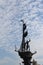 View from the ship to the monument to Peter the first summer, standing on the Moscow River