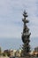 View from the ship to the monument to Peter the first summer, standing on the Moscow River