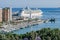 View of ships in harbor in Malaga, Spain, Europe