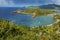 A view from Shirley Heights viewpoint over Freemans Bay on the coast of Antigua