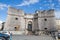 View of Siberian Door Porta Siberia in ancient port, `Porto Antico` of Genoa, Italy.