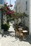 View of a siimple old fashioned Greek taverna on the charming island of Paros at the resort of Piso Livadi.