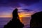 View of Silhouette monkeys at Sunset at Uluwatu cliff in Bali, I