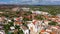 View of Silves town buildings with famous castle and cathedral, Algarve region, Portugal. Walls of medieval castle in Silves town