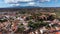 View of Silves town buildings with famous castle and cathedral, Algarve region, Portugal. Walls of medieval castle in Silves town