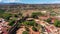 View of Silves town buildings with famous castle and cathedral, Algarve region, Portugal. Walls of medieval castle in Silves town