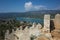 View from Simena castle wall on tranquil rural Mediterranean coast landscape in Simena Kalekoy, Turkey