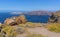 A view from Skaros rock on Santorini towards the northern rim of the caldera
