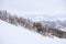 view of ski resort lift mountains in fog