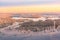 View of the ski resort Ruka Finnish Lapland, cold winter sunset