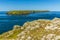 A view of  Skomer Island breeding ground for Atlantic Puffins from a rocky outcrop above Wooltack Bay