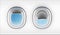 View on sky through open airplane portholes