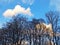 View of the sky and sun through the trees in the alpine forests on the slopes of the Sevelerberg and Werdenberg mountains, Sevelen