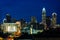 View of the skyline of Uptown at night, in Charlotte, North Carolina.