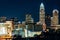 View of the skyline of Uptown at night, in Charlotte, North Carolina.