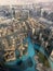 The view from the skyscraper down on the city at sunset in Dubai