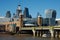 View of skyscrapers of Central business district. of London from Thames river