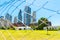 View of the skyscrapers through the fence, Buenos Aires, Argentina. With selective focus