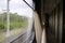 View of sleeping places in a compartment car. Details and close-up.